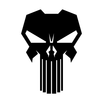 The Punisher logo, White background, Black Punisher logo, 5K, 8K, Marvel Comics, Simple