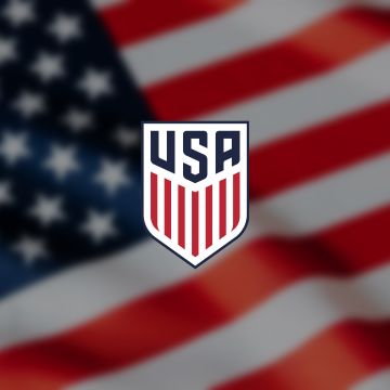 USMNT logo, USA Flag background, United States men's national soccer team, American flag background, 5K