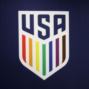 USMNT, United States men's national soccer team, USMNT logo, Purple background, USA