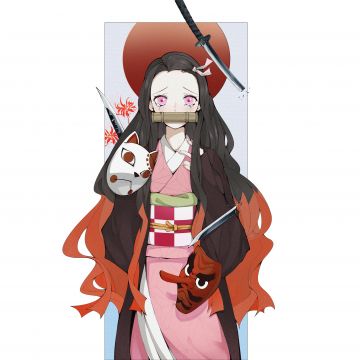 Nezuko Kamado, Warding Mask, Demon Slayer: Kimetsu no Yaiba, 5K, White background