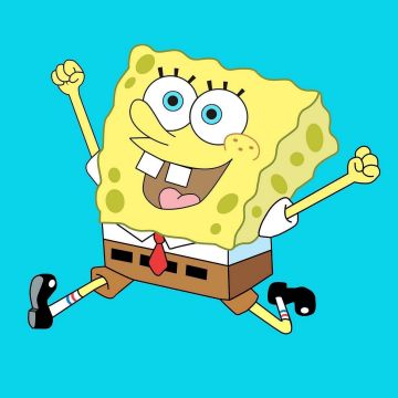 Happy SpongeBob, Cyan background, SpongeBob SquarePants, 5K