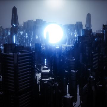 Futuristic city, Energy, Moon, Dark, Power