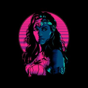 Wonder Woman 1984, Wonder Woman, Fan Art, Black background, Neon, 5K