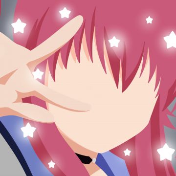 Yui, Angel Beats!, Minimalist, Pink hair, Stars, Faceless, Anime girl, Girly backgrounds, 5K, 8K