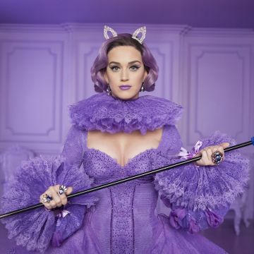 Katy Perry, Purple outfit, American singer, Purple background