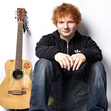 Ed Sheeran, English singer, Guitar, White background, 5K