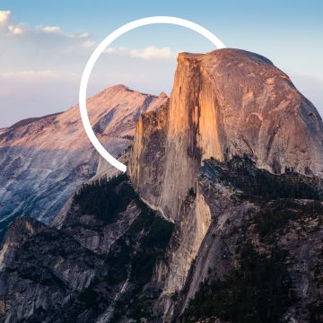 Half Dome, Granite dome, Yosemite Valley, Geometric, Yosemite National Park, California, Rock formations, Sierra Nevada mountains, 5K, Circle