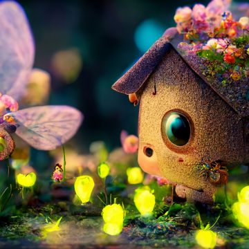 Fairy house, Cute art, Cute house, Magical forest, Colorful background, Midjourney, Macro