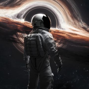 Wormhole, Astronaut, Gargantua black hole, Cosmos, Interstellar, 5K