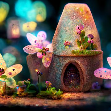 Fairy house, Bokeh Background, Midjourney, Magical forest, Colorful background