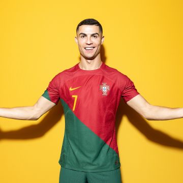 Cristiano Ronaldo, Yellow background, Portugal football player, Portuguese soccer player