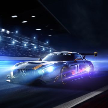 Mercedes-AMG GT R, Night, Racing track, Mercedes-AMG