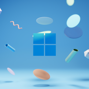 Windows logo, Blue background, Windows 11, Floating objects, Shapes