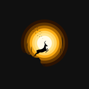 Deer, Silhouette, Sun, Dark background, Simple