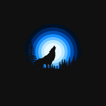 Wolf, Howling, Silhouette, Black background, Blue, Simple