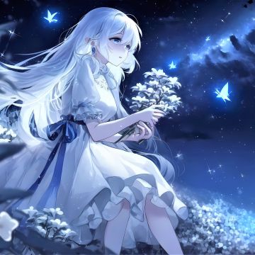 Anime girl, Milky Way, Dream girl, Blue background, Night, 5K