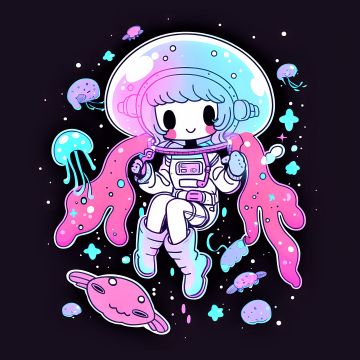 Cute astronaut, Kawaii girl, Surreal, Neon art, 5K, 8K, Girly backgrounds