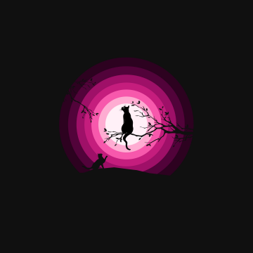 Cats, Moon, Pink, Silhouette, Black background, Simple