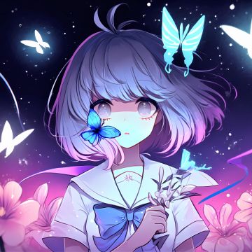 Anime girl, Girly backgrounds, Surreal, Fairy, Butterflies, 5K
