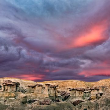 Ah-Shi-Sle-Pah Wilderness, Sunset, San Juan County, New Mexico, Clay hills, 5K, 8K, Cloudy Sky