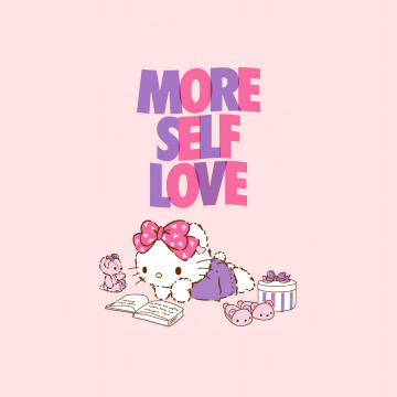 More self LOVE, Hello Kitty background, Misty rose background, Sanrio