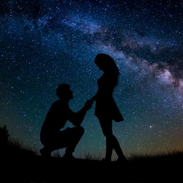 Couple, Lovers, Proposal, Silhouette, Starry sky, Romantic, Engagement