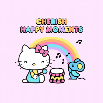 Cherish happy moments, Hello kitty quotes, Girly backgrounds, Rainbow, Hello Kitty background, Sanrio