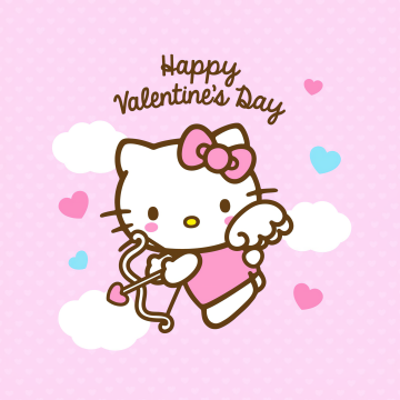 Happy Valentine's Day, Hello Kitty, Pink background, Sanrio, February