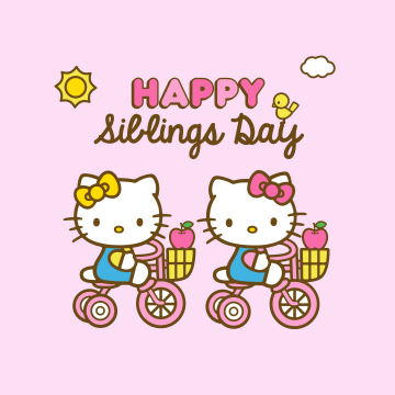 Happy Siblings Day, Hello Kitty background, Cute hello kitties, Pink background, Sanrio