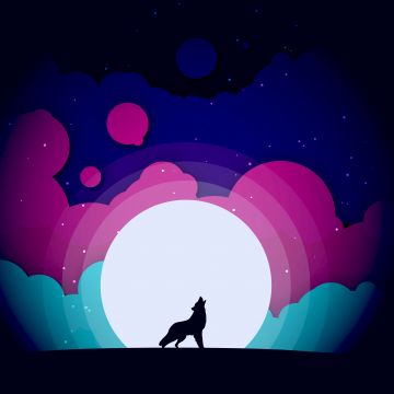 Wolf, Howling, Moon, Silhouette, Colorful gradients, Black background, Simple