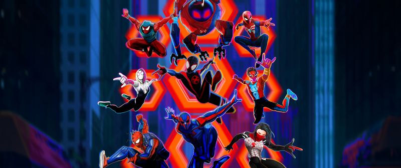 Spider-Man: Across the Spider-Verse, Superheroes, Miles Morales, Spider-Man 2099, Spider-Woman, Spider-Punk, Spider-Man: India, Spider-Gwen, Peni Parker, 2023 Movies, 5K, Spiderman
