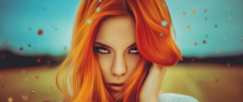 Teen girl, Orange hair, Portrait