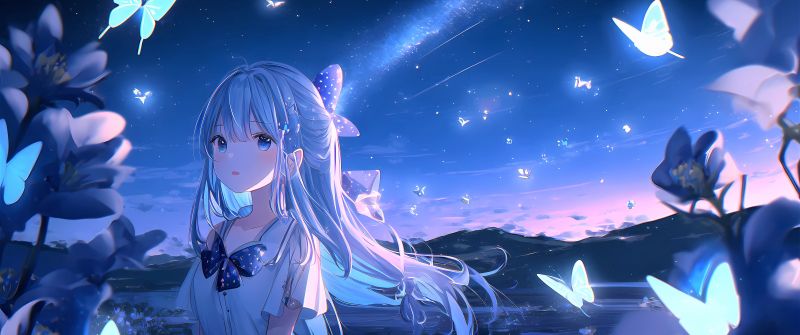 Anime girl, Dream, Lonely, Butterflies, Surreal, 5K, Beautiful