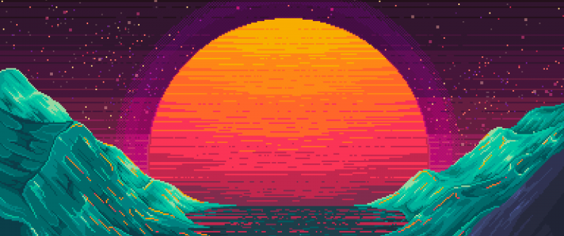 Sun, Dawn, Valley, Pixel art, Sunset, Outrun