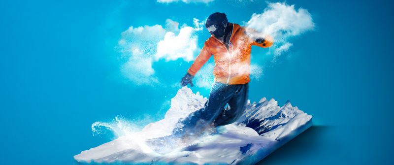 Snowboarding, Surreal, Blue background