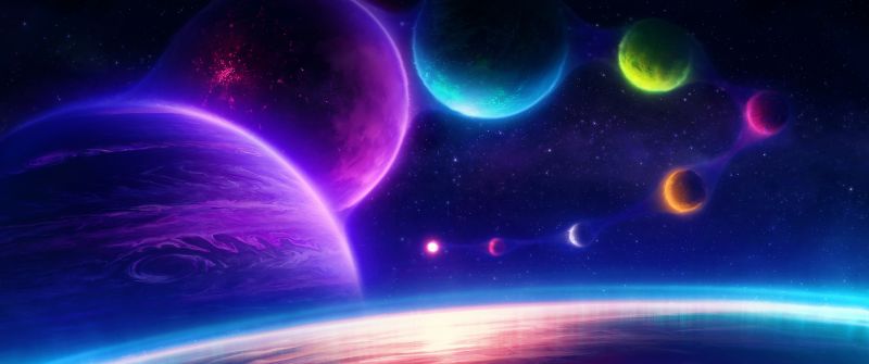 Planets, Colorful Sky, Surreal, Stars, Colorful background, Aesthetic
