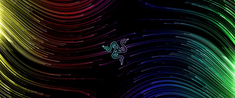 Waves, Colorful abstract, Dark background, Razer