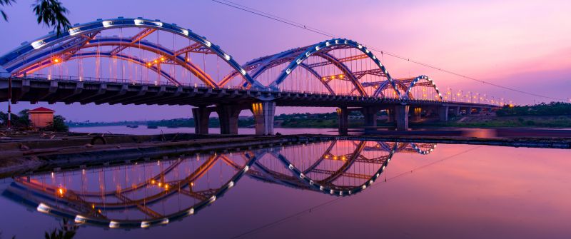 Dragon Bridge, Sunset, Dawn, Reflection, Arch bridge, Hàn River, Vietnam, 5K