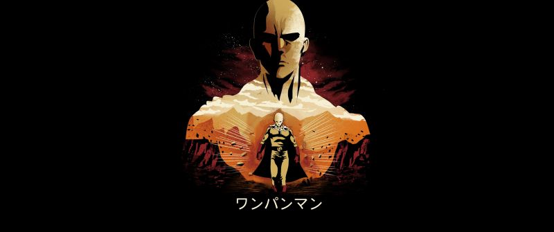 Saitama, Artwork, One Punch Man, AMOLED, Black background