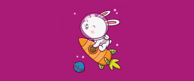 Cute rabbit, Kawaii astronaut, Cute bunny, 5K, Magenta background