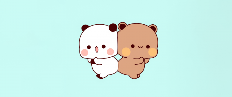 Adorable, Milk bear, Mocha bear, Kawaii couple, Milk and Mocha Bears, Cyan background, Kawaii bear