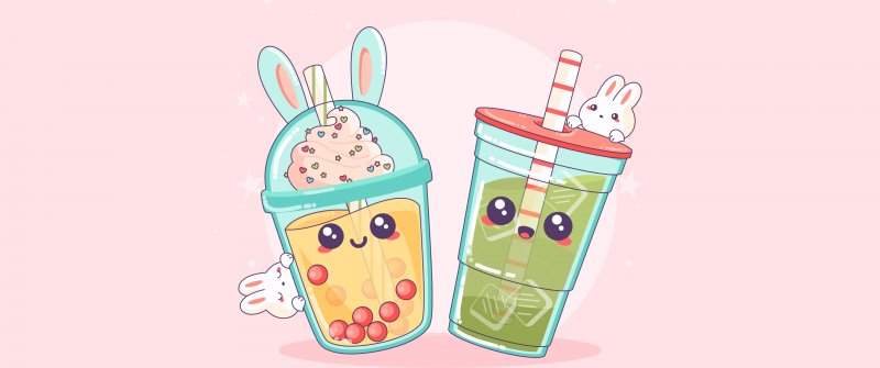 Kawaii bubble tea, Kawaii boba tea, Cute tea cups, Pink background, Girly backgrounds