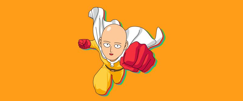 Saitama, Yellow background, Cartoon, One Punch Man, 5K, Simple