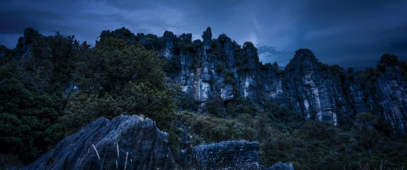 Cliff, Night, Rocks, Piopio, New Zealand