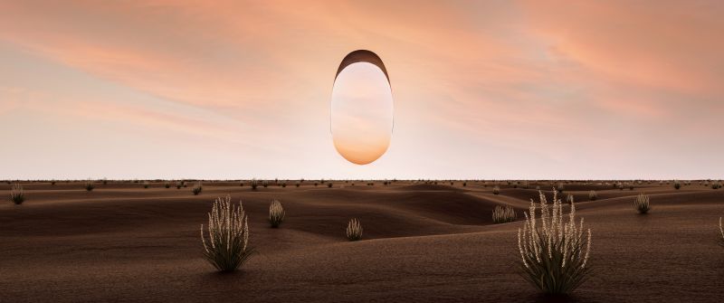 Surreal, Dusk, Desert, Reflection, 3D, Glass, 5K