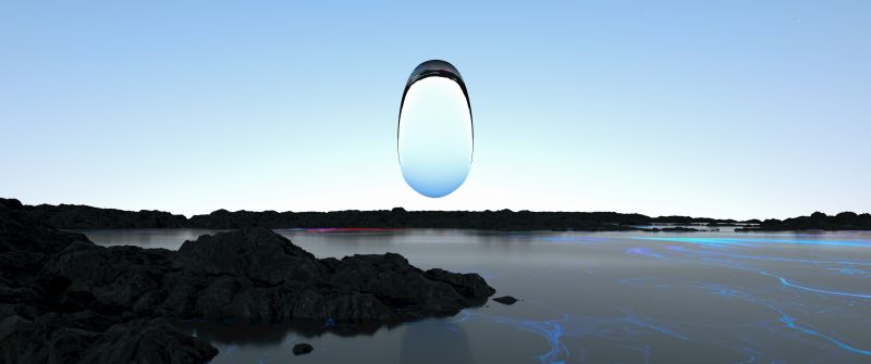 Surreal, Coast, Reflection, 3D, Glass, 5K, Clear sky