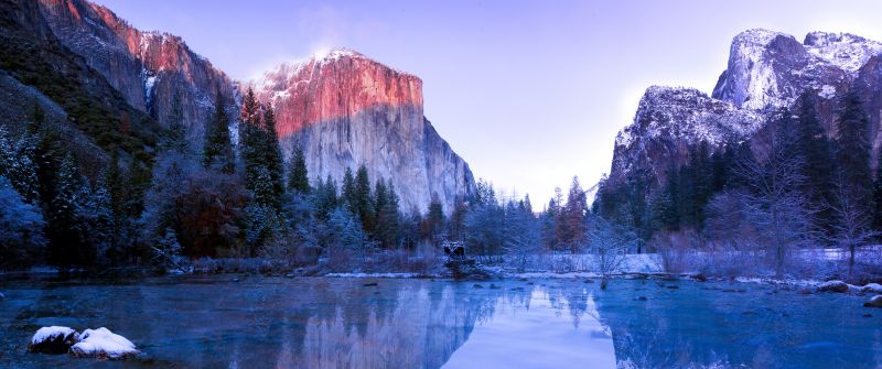 Yosemite Lake, Yosemite Valley, Landscape, Reflection, Yosemite National Park, Winter, Scenic, California, USA, 5K
