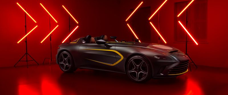 Aston Martin V12 Speedster, Sports cars, Red background, Neon background, Red aesthetic, 5K