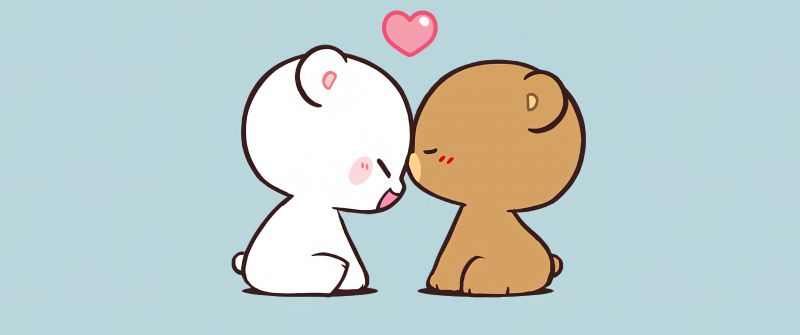 Milk bear, Mocha bear, Cute couple, Love heart, Cute kiss