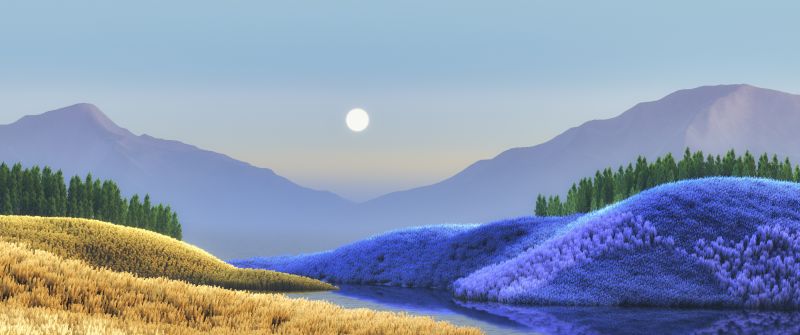 Landscape, Surreal, Windows 11, Moon, Lake, Colorful